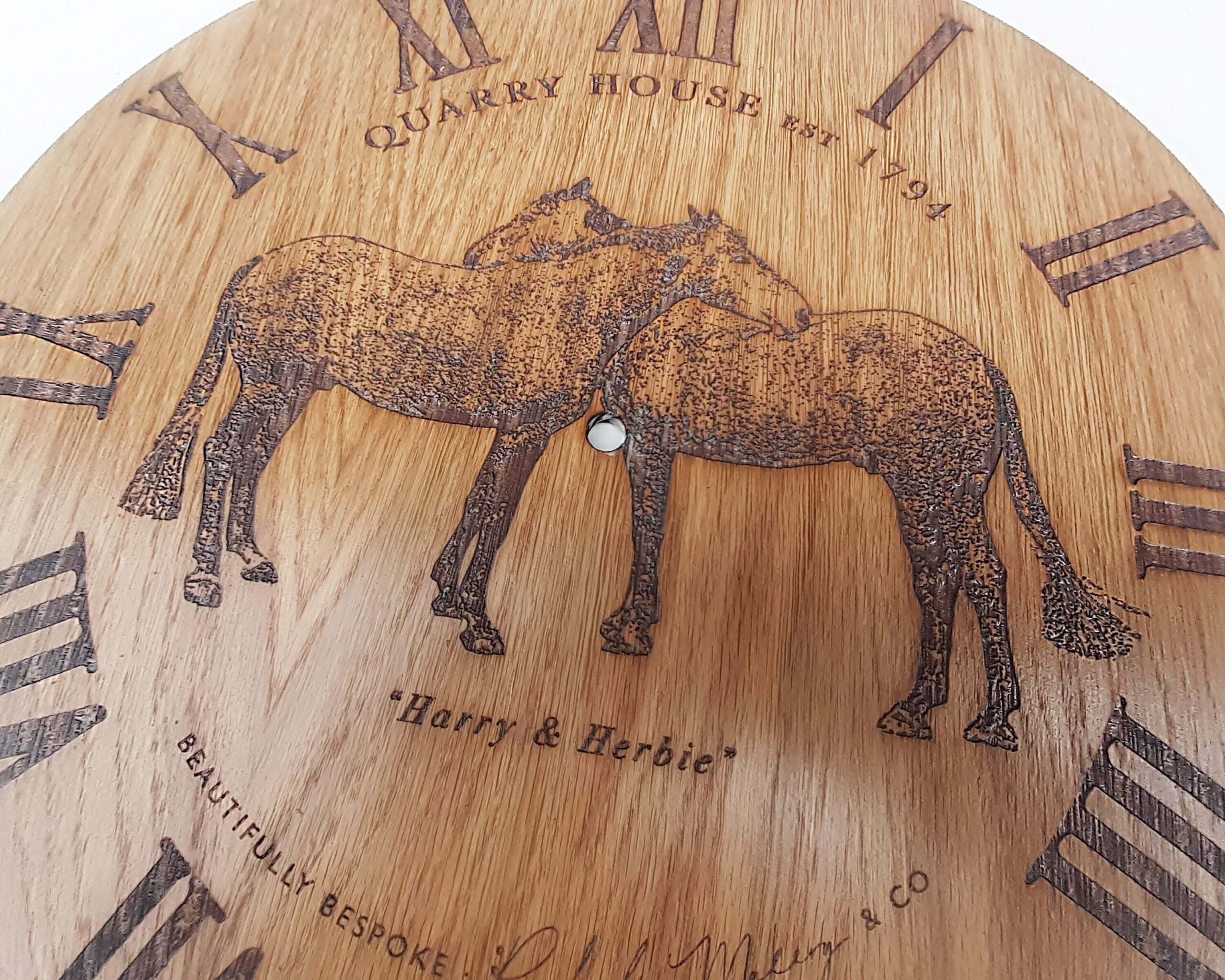 Laser-Engraved-Wooden-Clock---Horses-Kissing