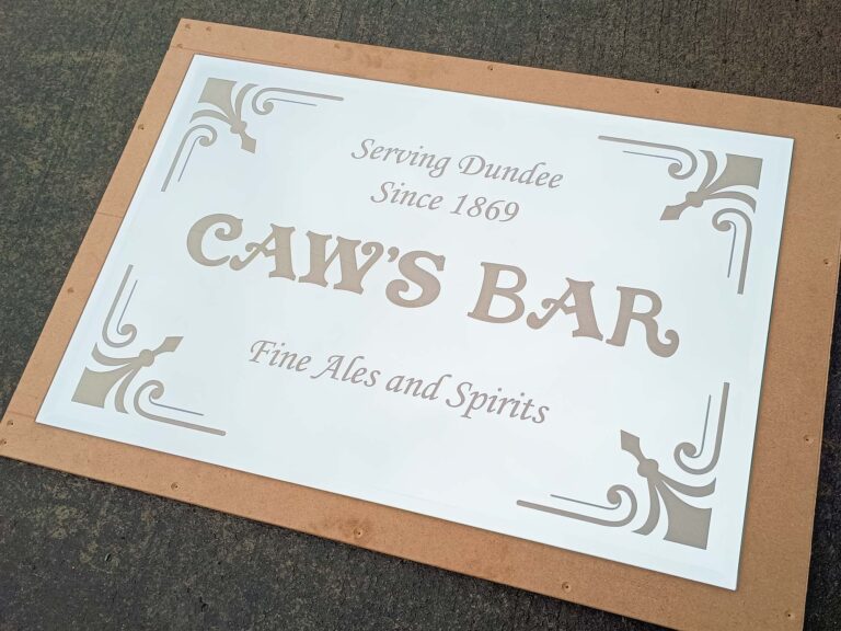 Read more about the article Laser Etched Mirror and Glass – Caws Bar Dundee