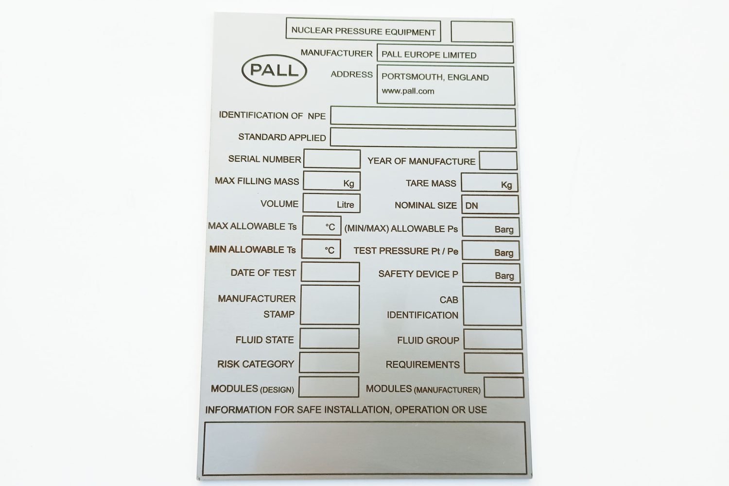 Laser Marked Stainless Steel Rating Plate